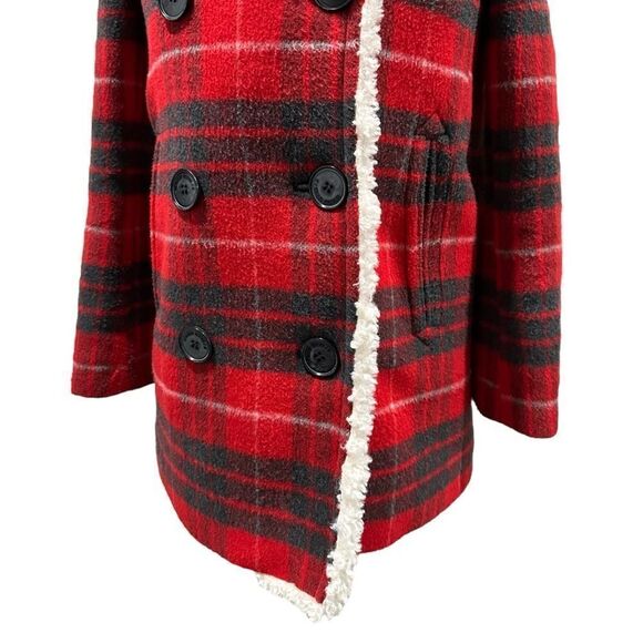 Golden Goose Alida Tartan Plaid Wool Peacoat Red Grey Shearling Size 36 / Small - Picture 3 of 15